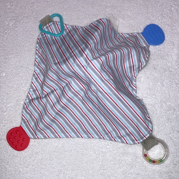 Modern Baby Snuggle Blankie ~Elephant ~Teether ~Rattle ~ Gray, White, Red & Blue - Picture 4 of 6